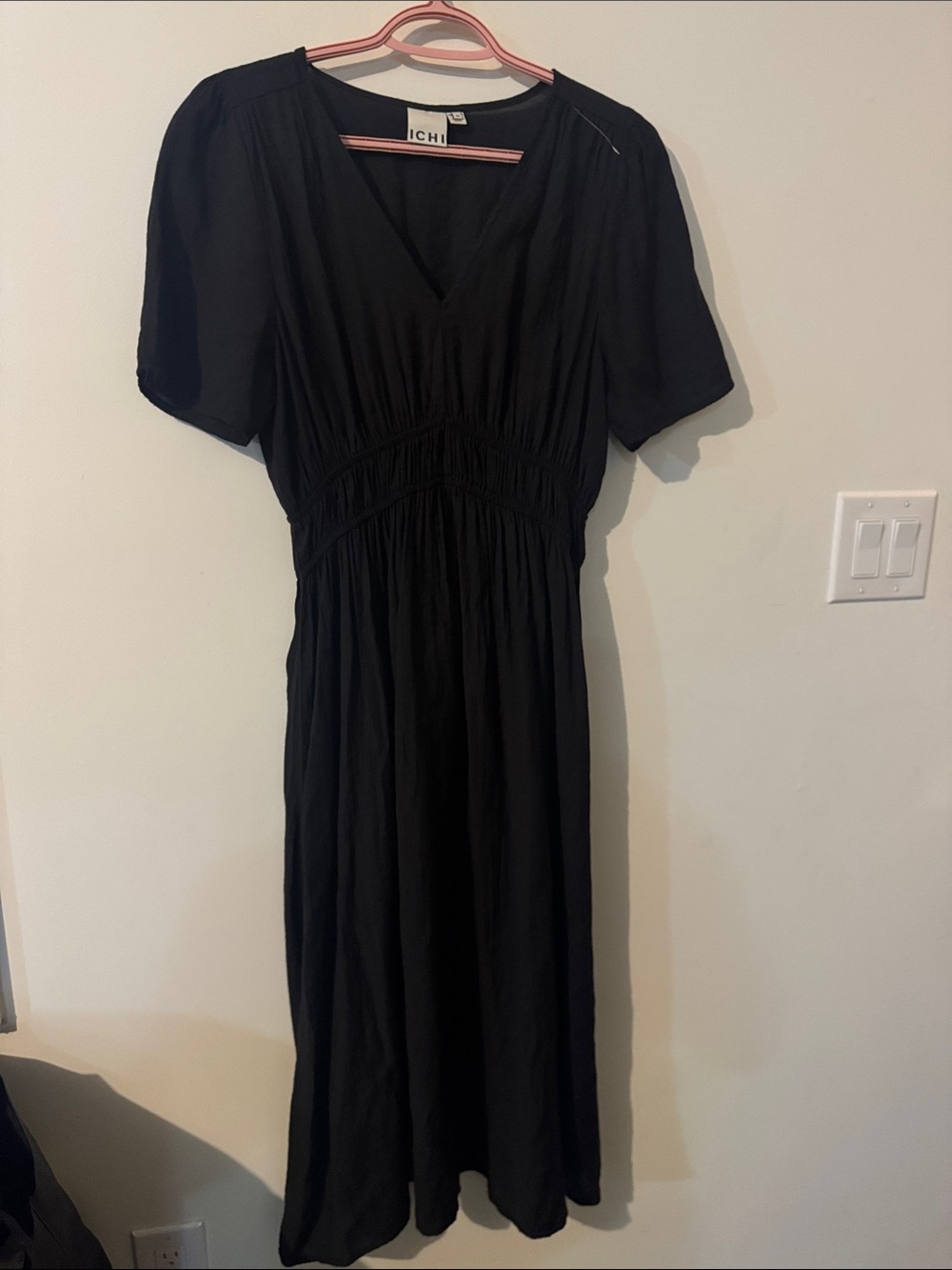 Ichi Black Maxi Dress with Smocked Waist